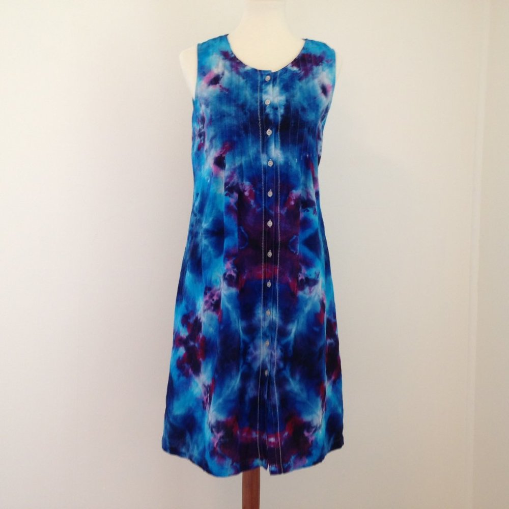 Vintage 90s LL Bean Linen Dress Tie Dye size M